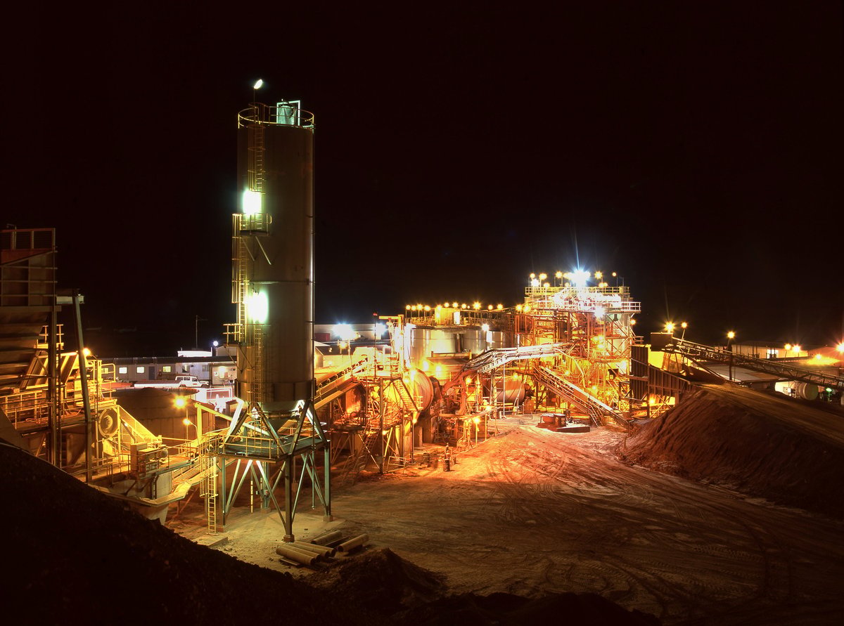 Gold Mine processing plant at night