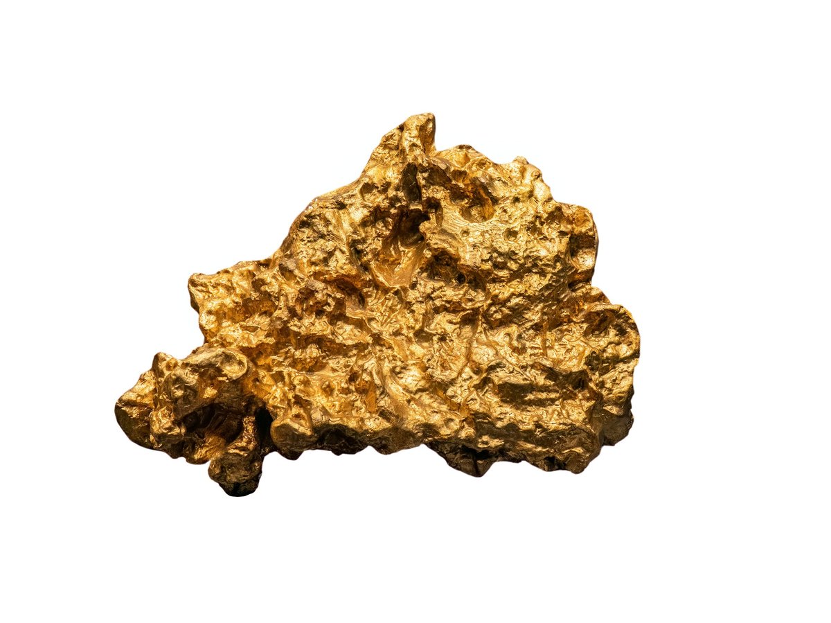 Natural gold nugget on white background